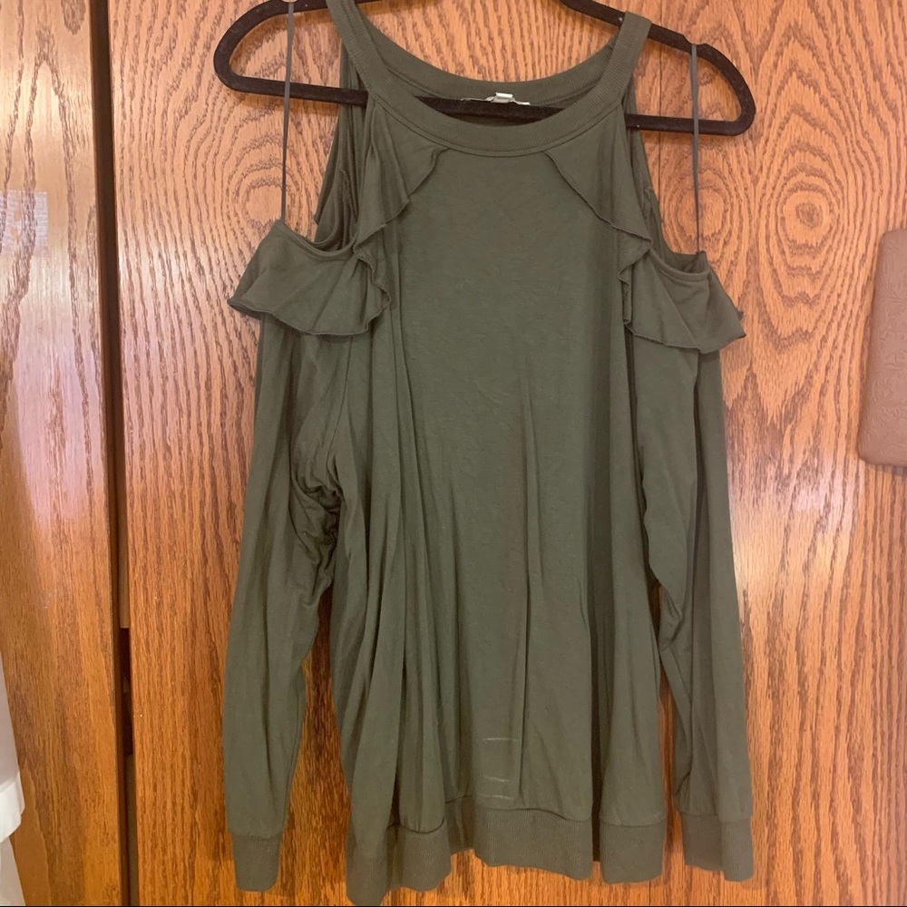 Army Green Cold Shoulder Top
